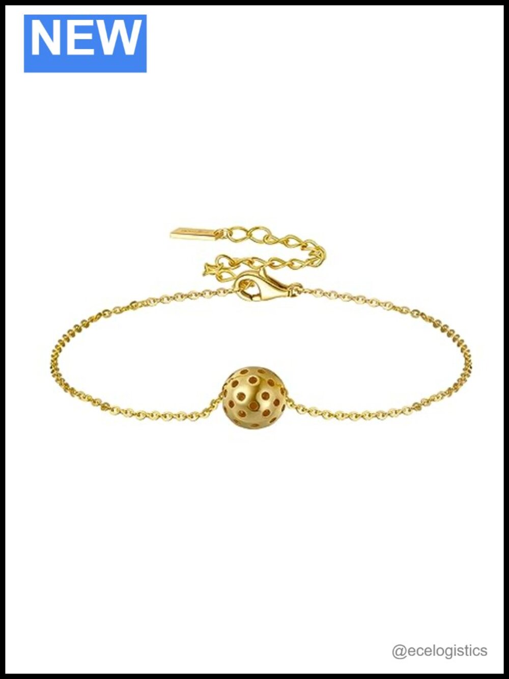 18k Gold Plated 925 Sterling Silver Pickleball Bracelet 6.5in with Extender